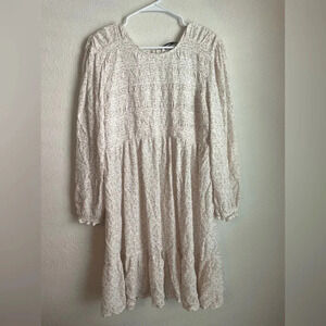 Sonoma maternity cream and tan long sleeve smocked baby doll dress size XL